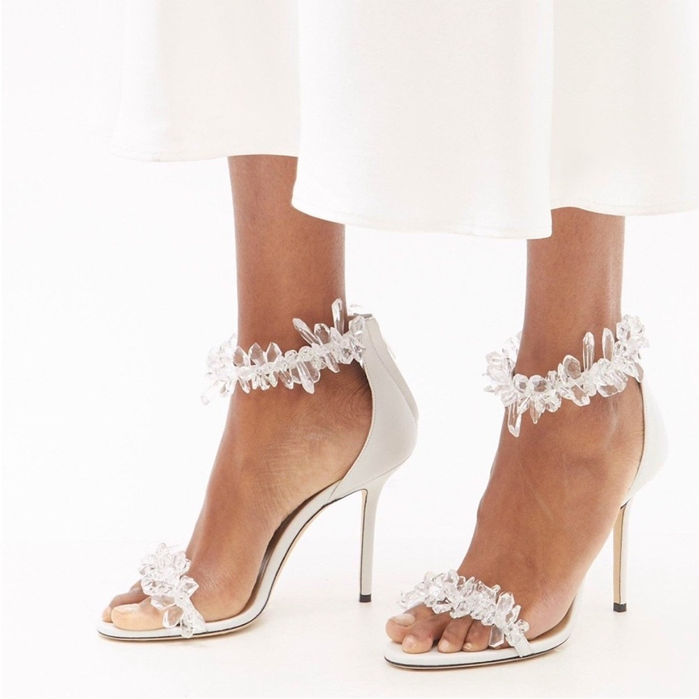 Like new Jimmy Choo White Maisel 100 Crystal Embellished Leather Sandals 41